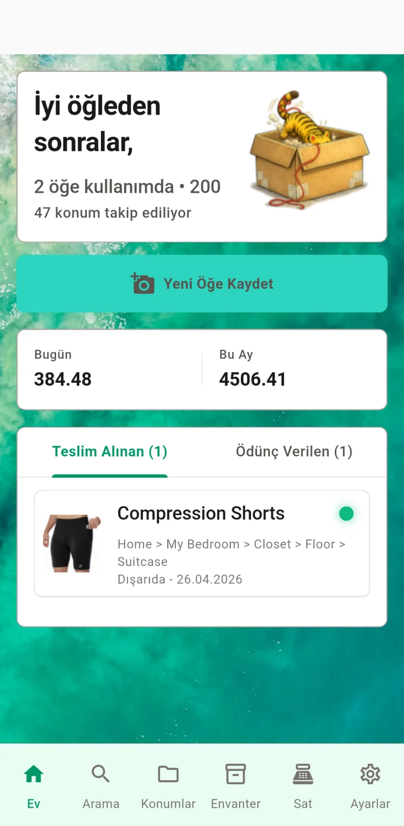 Where The Bleep ana panosu, öğe giriş ve takip ekranı